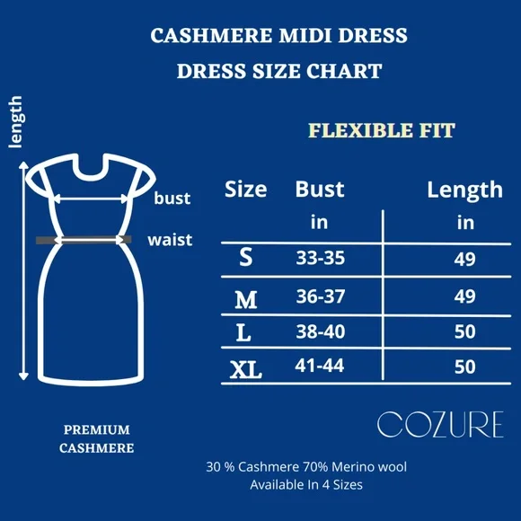 XL Cashmere Midi Dress, Long Sweater Dress, Navy Blue Cashmere Knit Midi Dress - Picture 8 of 8